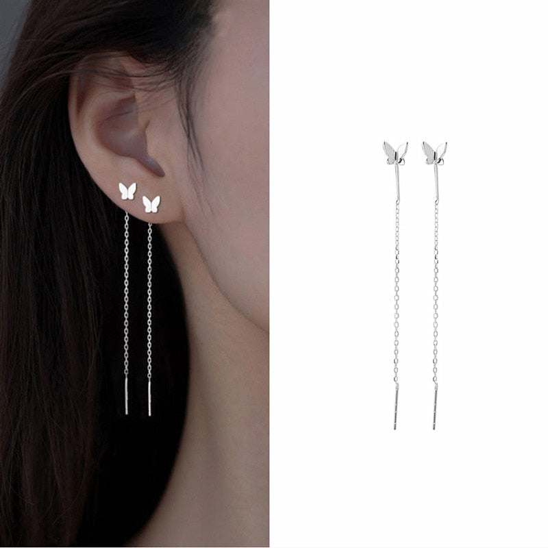 Boucles d'oreilles longues et pendantes pour femmes, piercing en cristal de Zircon couleur or rose, enfileur d'oreilles