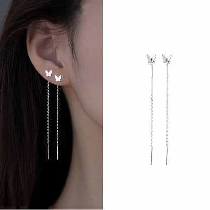 Boucles d'oreilles longues et pendantes pour femmes, piercing en cristal de Zircon couleur or rose, enfileur d'oreilles