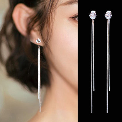 Boucles d'oreilles longues et pendantes pour femmes, piercing en cristal de Zircon couleur or rose, enfileur d'oreilles